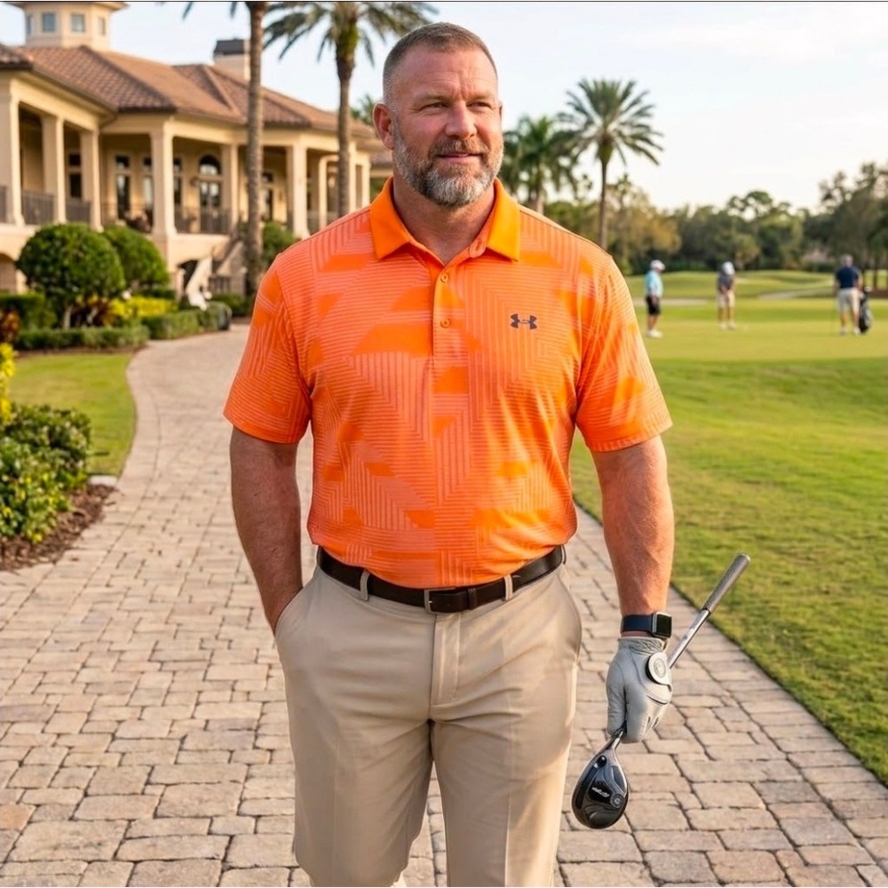 Under Armour Mens Playoff Polo Orange Golf Geometric Print 3XL XXXL 1382887 803